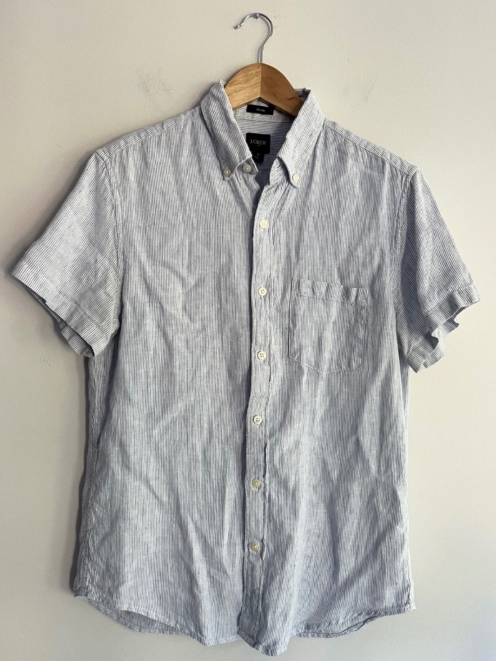 J Crew Casual Short Sleeve Linen Button Up Blue
